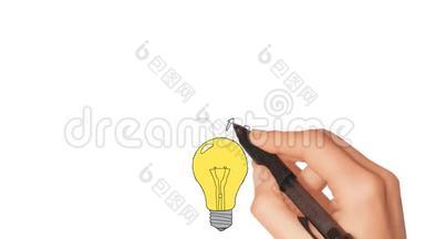 <strong>动画</strong>手绘草图概念显示一个ligh灯泡<strong>发展</strong>的想法，以取得成就。